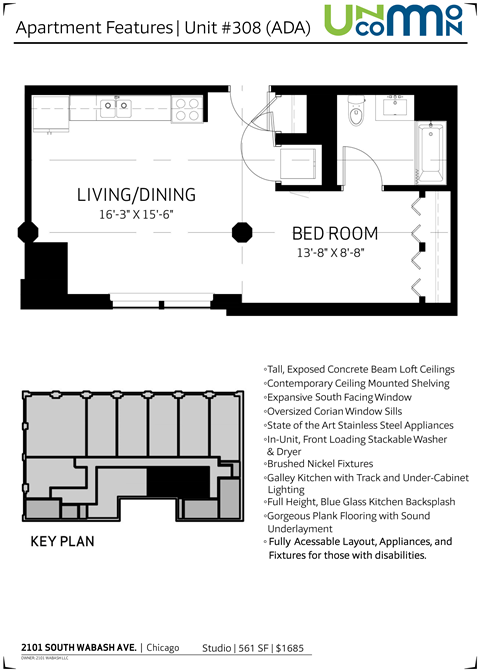 Floor plan for studio, 1 bath, 561 sqft